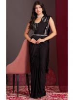 Lycra Black Party Wear Frill Border Ready To Wear Saree